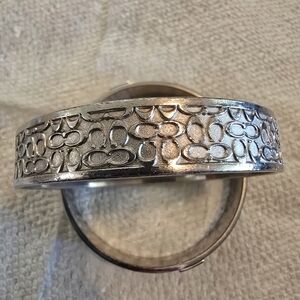Coach Silver Signature Engraved Bangle Bracelet